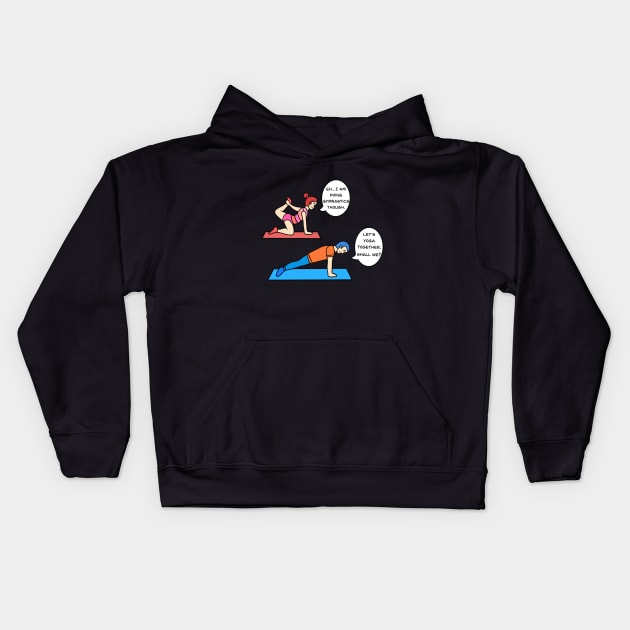 Yoga and gymnastic humour Kids Hoodie by Andrew Hau